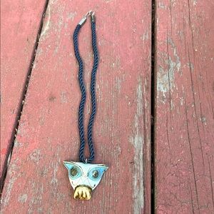 Owl Pendant Necklace with Blue Cord